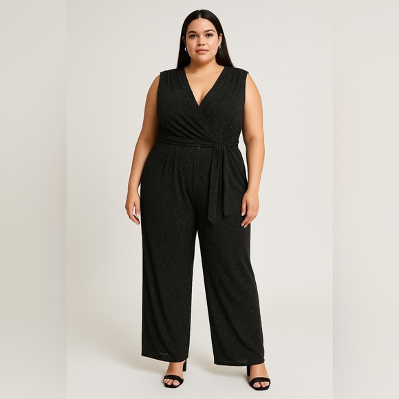 Donna Ricco Pants - Jumpsuit | Black Sparkle | Donna Ricco New York - Size 14